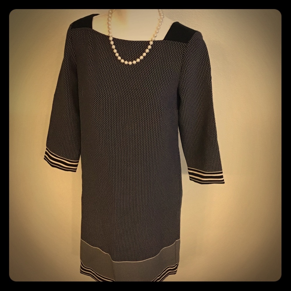Ann Taylor polka dot dress w/ tan trim